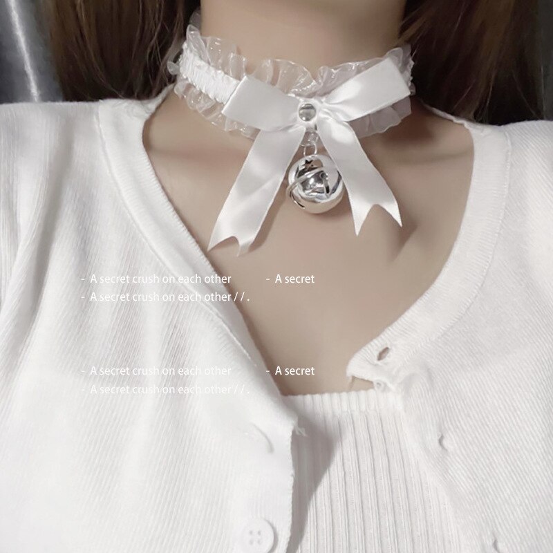 Kanten Kraag Zwarte Klokken Boog Ketting Zwart Wit Sleutelbeen Choker Ins Stijl Korte Ketting Voor Vrouwen Sieraden: big bell white