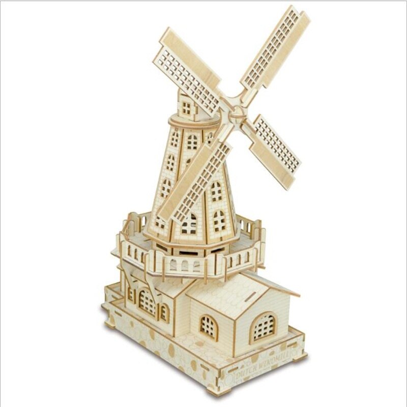 Woodcraft assembly kit puzzles educational games DIY Dutch windmill 3d wooded puzzles for kids Adult Christmas birthday: Default Title