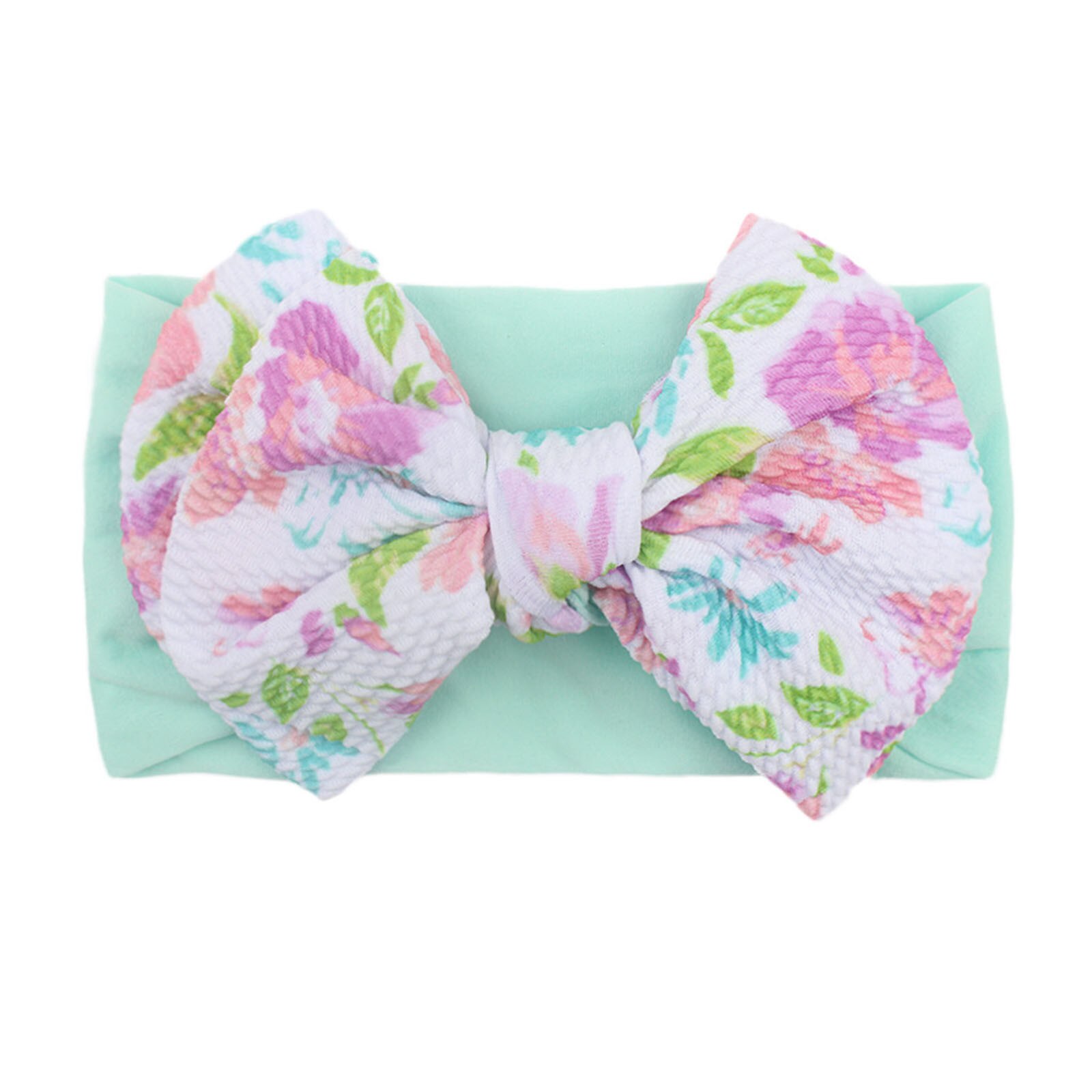 Baby Grote Boog Zachte Hoofdbanden Bloem Print Tulband Haarband Bunny Boog Headwrap Kinderen Meisje Head Wrap Baby Meisjes Haar Accessoires: Mint Green