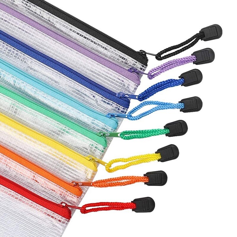 24Pcs Mesh Zipper Pouch Document Bag, Plastic Zip File Folders, Letter Size/A4 Size, for Office Supplies
