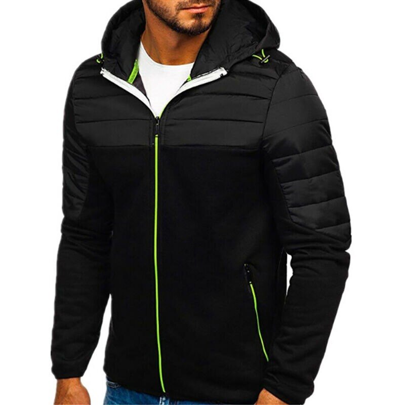 Coats for Men Down Jackets Hooded Fleece Jacket Zipper Casual Winter Coat Male Warm Work Wear Clothes: Black / XXL