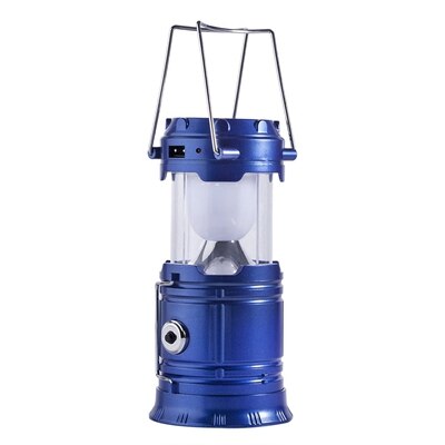 Solar Charger Camping Lantaarn Lamp Led Outdoor Verlichting Vouwen Kamp Tent Lamp Usb Oplaadbare Lantaarn Emergency Lamp: Blue / EU plug