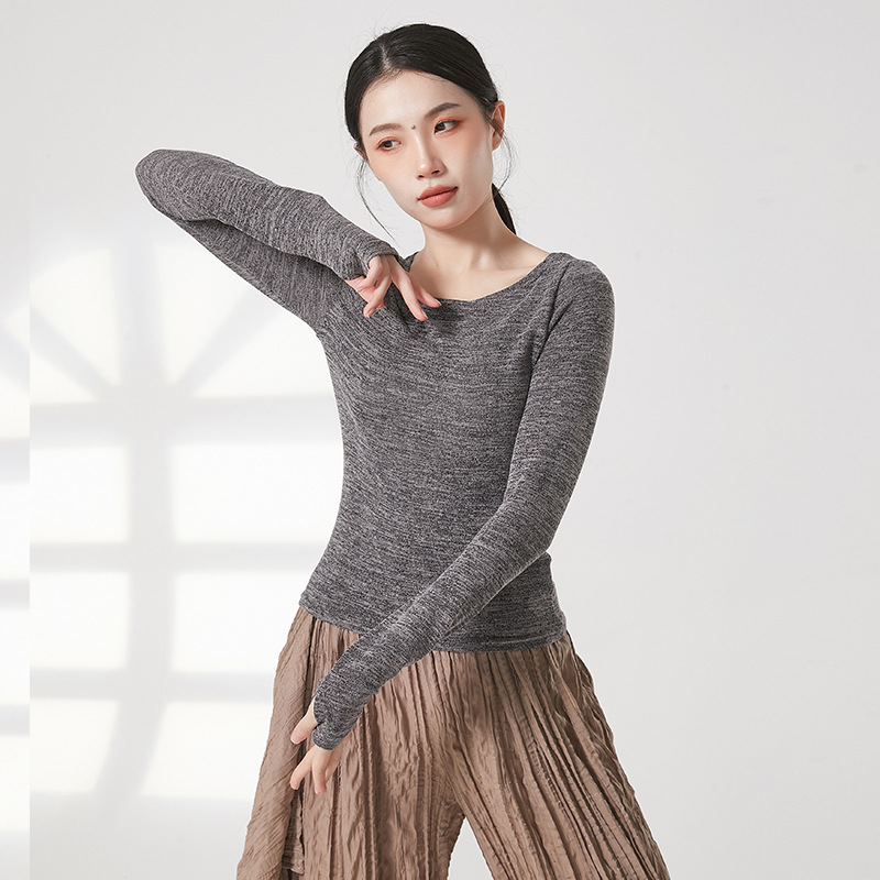 Dansen Praktijk Kleding Voor Vrouwen Folk Stijl Body Rijm Yoga Top Lange Mouw Duim Vinger Gat T-shirt Slim Moderne volwassenen 2XL