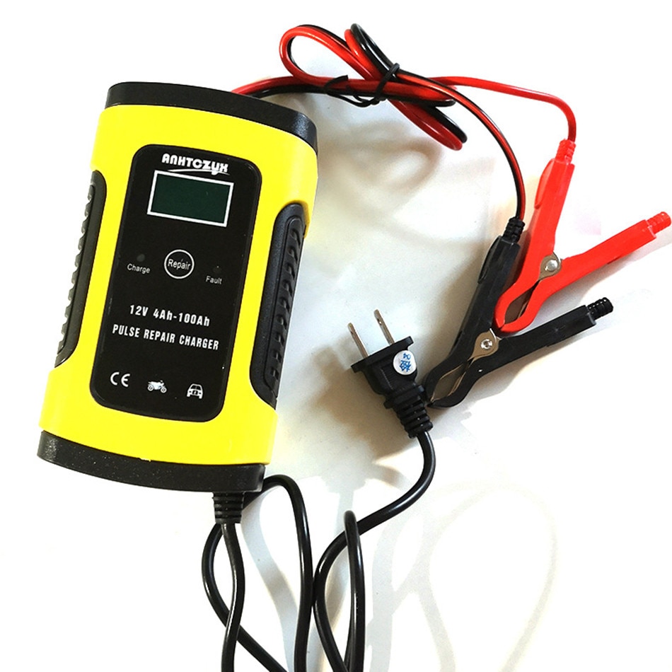 Anhtczyx-cargador de batería de coche 12V 6a para motocicleta, batería europea de plomo ácido AGM, LCD Digital