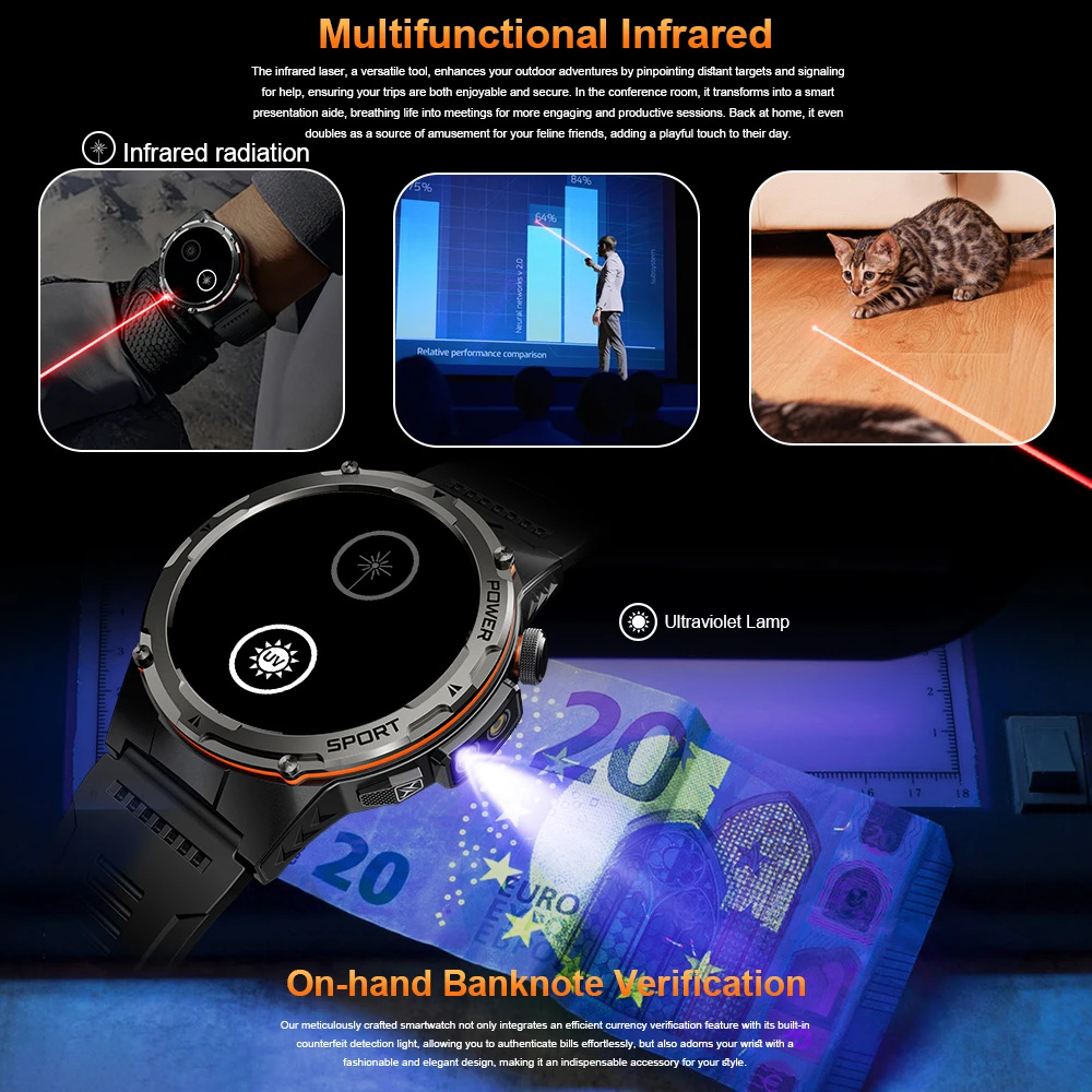 2025 novo para xiaomi ios militar smartwatch ip68 à prova dip68 água esportes ao ar livre rastreador de fitness monitor saúde bt chamada laser infravermelho