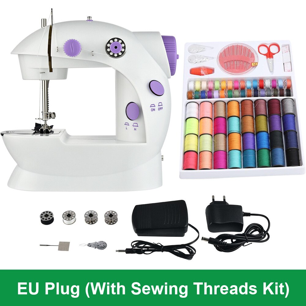 Sewing Machine Mini Portable Electric Household Crafting Mending Foot Pedal To Sew Adjustable Speed Kit For Home Beginners Kids: EU Plug (Sewing Kit)