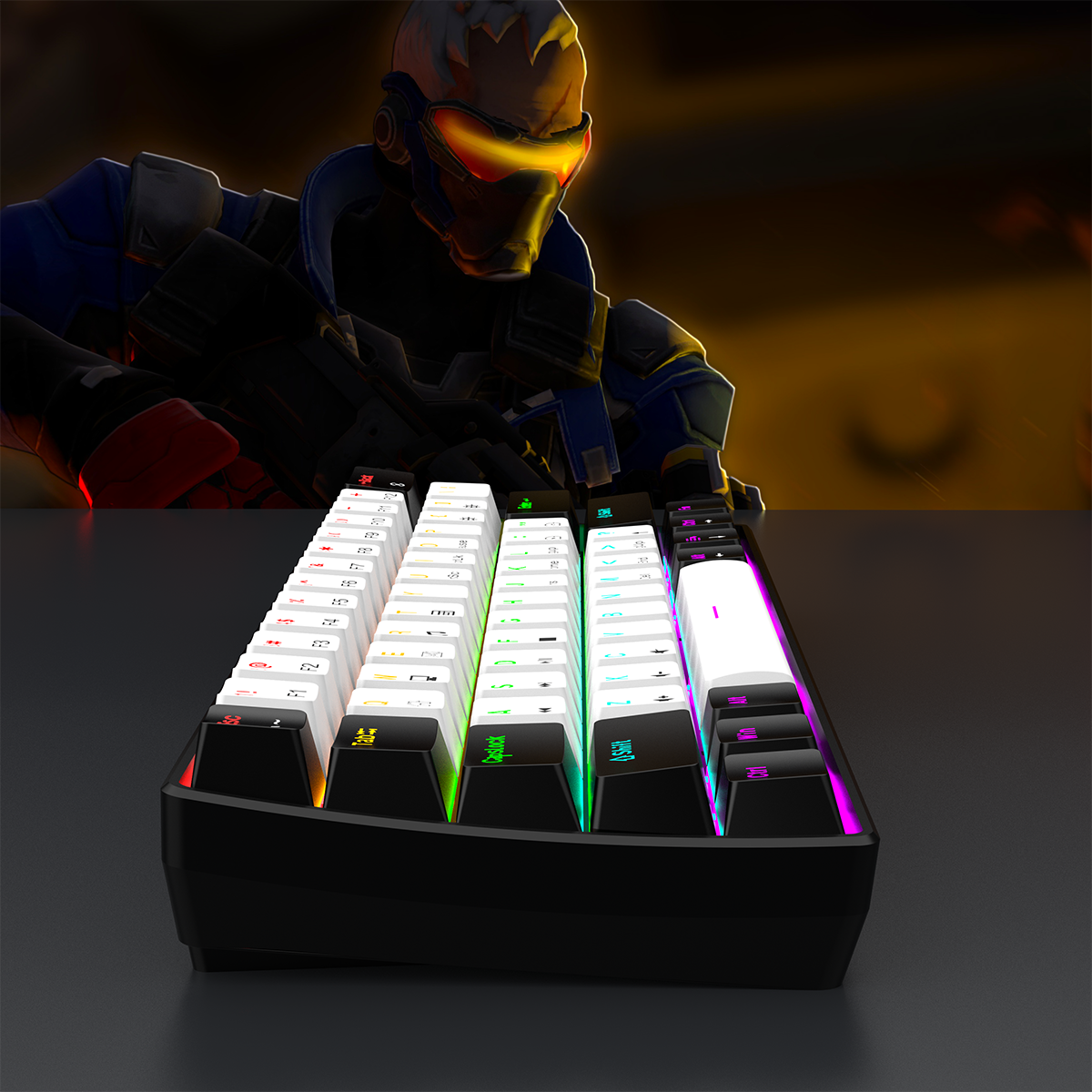 61-toetsen bedraad wit en zwart waterdicht toetsenbord, RGB verlicht spel- en kantoorkit, PUBG gamer LED-toetsenbord, thuiskantoorspel