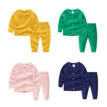 Herfst Winter Baby Gebreide Jas En Broek Set Baby Breien Warme Outfit Roze Blauw Groen Geel Pak Voor Jongens Meisjes