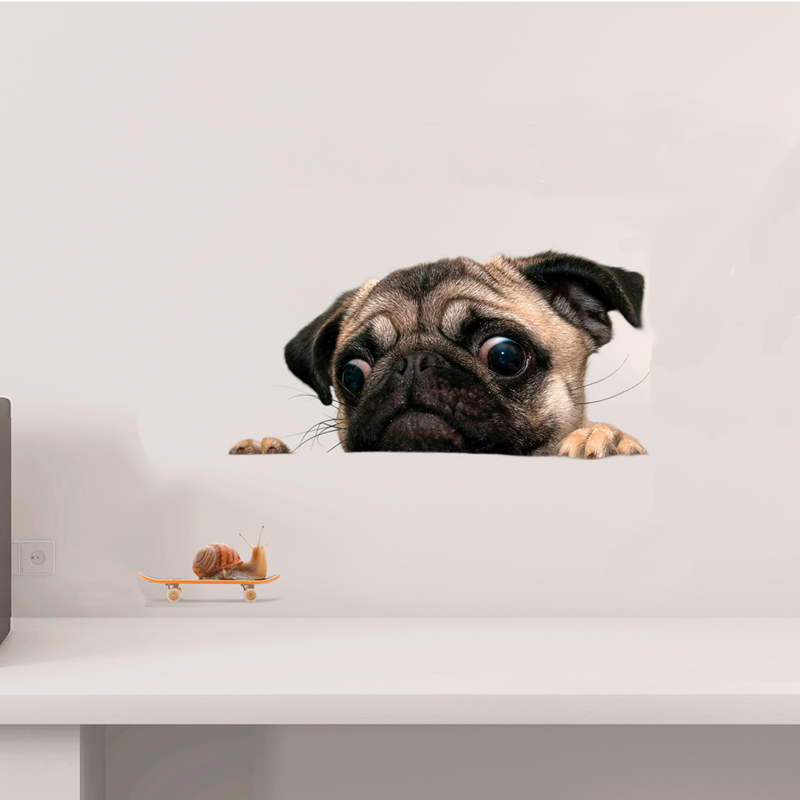 Funny 3D Dog peeking snail Wall sticker bathroom living room decorations Art decals cute animal Toilet stickers for home decor