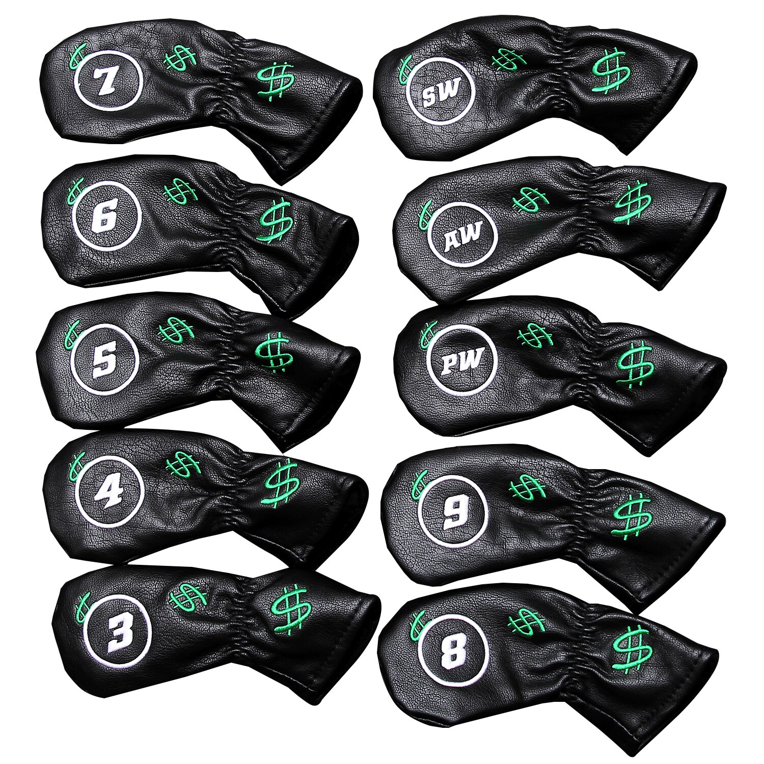 10 stuks/set golfijzerhoezen van pu-leer, amerikaanse dollar, golfkophoes voor ijzeren clubs