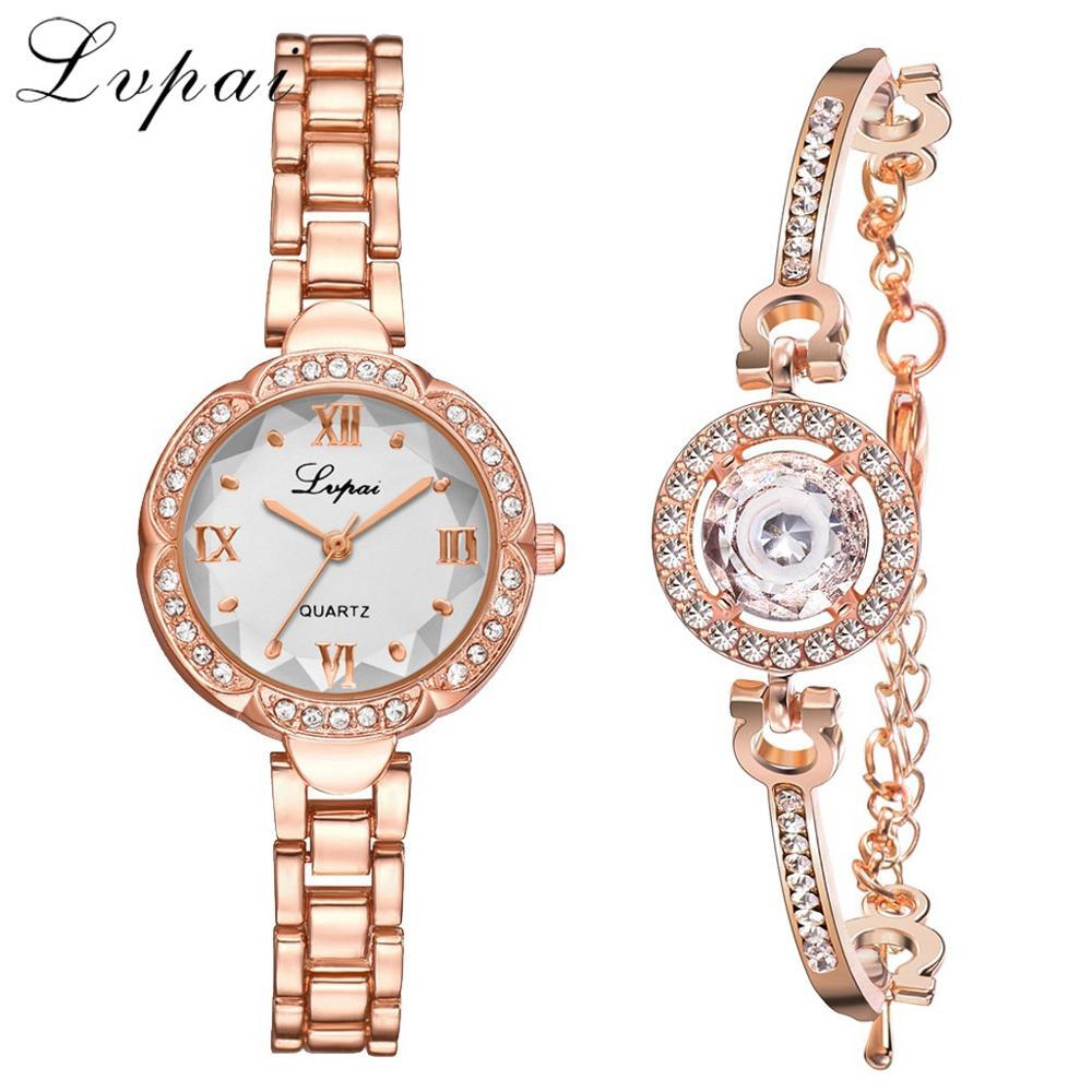Lvpai gouden dameshorloge luxe eenvoudige damesarmbandhorloges casual stijlvolle damesklok 2 -delige set in ulzzang-stijl: 1 horloge en armband