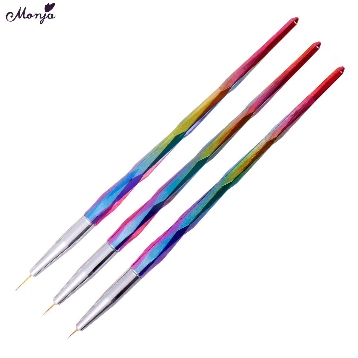 Monja 3 Stks/set Nail Art Meerdere Stijlen Handvat Schilderij Borstel Kit Franse Streep Line Liner Patroon Diy Tekening Pen Manicure tool