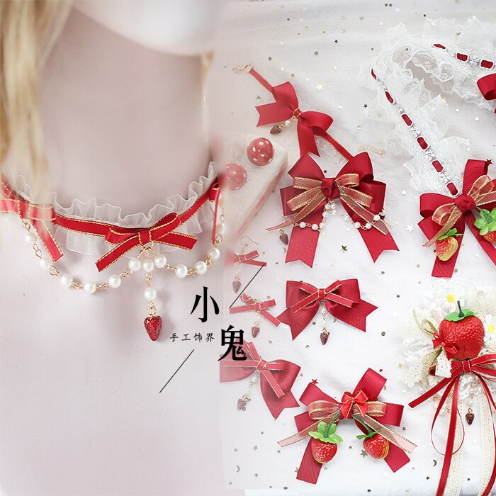 Japonais doux Lolita cheveux bande KC fraise épingle à cheveux accessoires de cheveux fraise cou chaîne clip bandeau