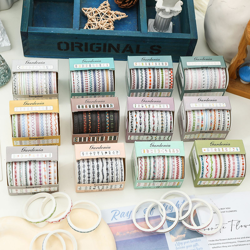 10Rolls Slim Basic Washi Tape Scrapbooking Supplies Washi Tape Set Rainbow Cinta Adhesiva Decorativa Journal Diary Washi Tapes
