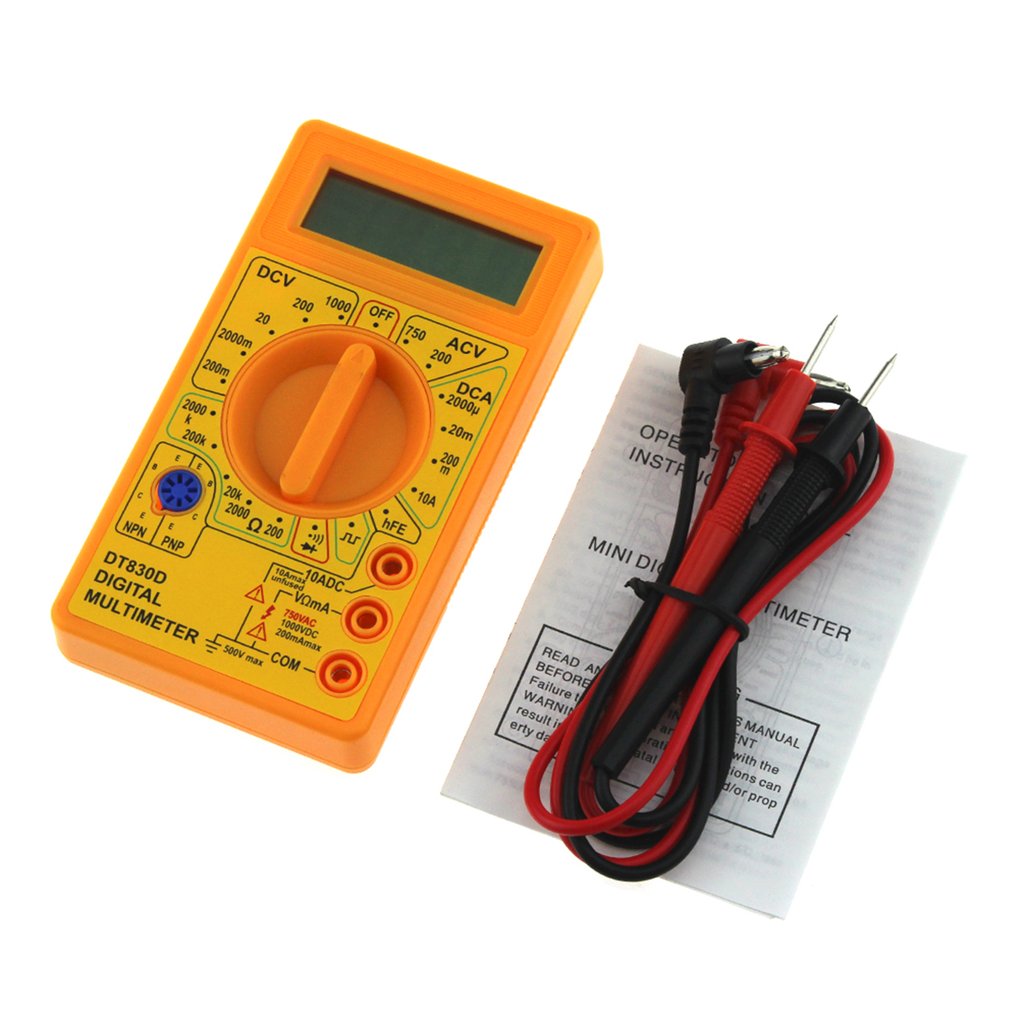 DT-830D Mini Pocket Digital Multimeter 1999 Counts AC/DC Volt Amp Ohm Diode hFE Continuity Tester Ammeter Voltmeter Ohmmeter: yellow