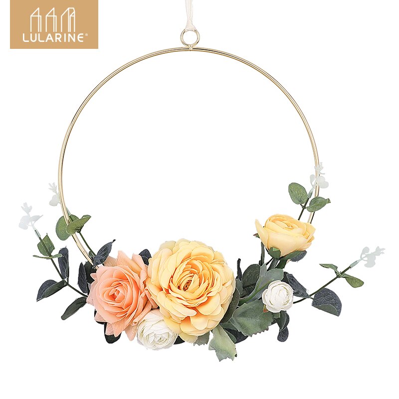 20-30cm Iron Rope Gold Metal Ring Wreath Garland Flowers Wedding Bride Flowers Wreath Handmade Wall Hanging Garland Decoration