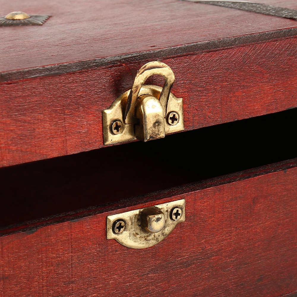 Vintage træ skattekiste opbevaringsboks lås organisator sag foldbar mini træ kasse hjem indretning container trinket smykker bin