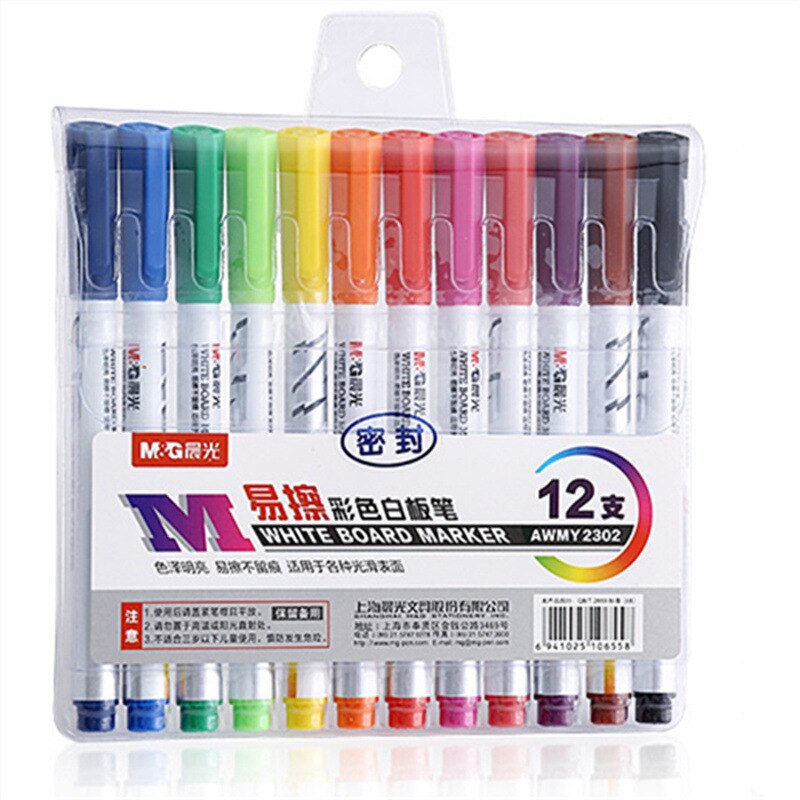Farve tavle markører vandbaseret sletbar tusch pen giftfri skrivning og tegning læring pen til børn: 12 farver pakning