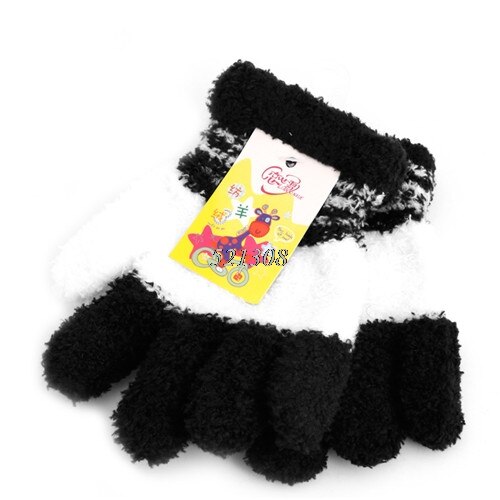 Cute Infant Baby Kid Full Finger Warm Winter Gloves Toddler Knit Rainbow Mittens: black white