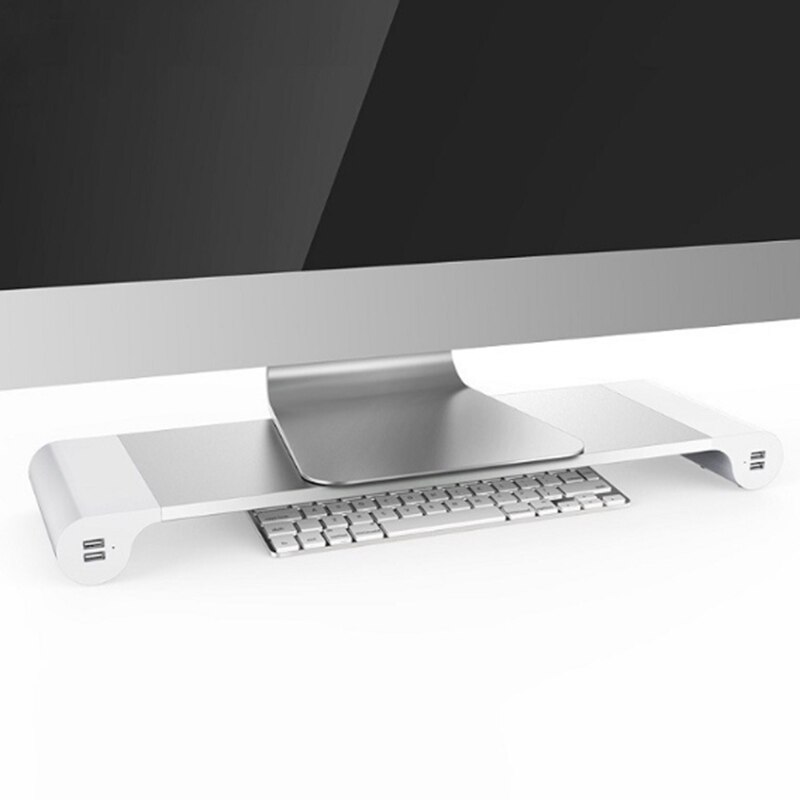 Aluminum Monitor Stand Riser Holder Desktop Stand Support Transfer Data and Charging with USB Charging Port-US Plug