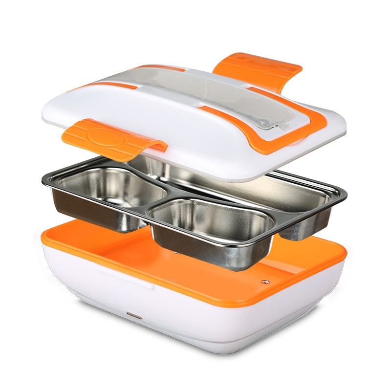 ABSS-220V Electric Heating Lunch Box Portable Heatable Food Heater with Removable Stainless Steel Container Cutlery Lunch Box wi