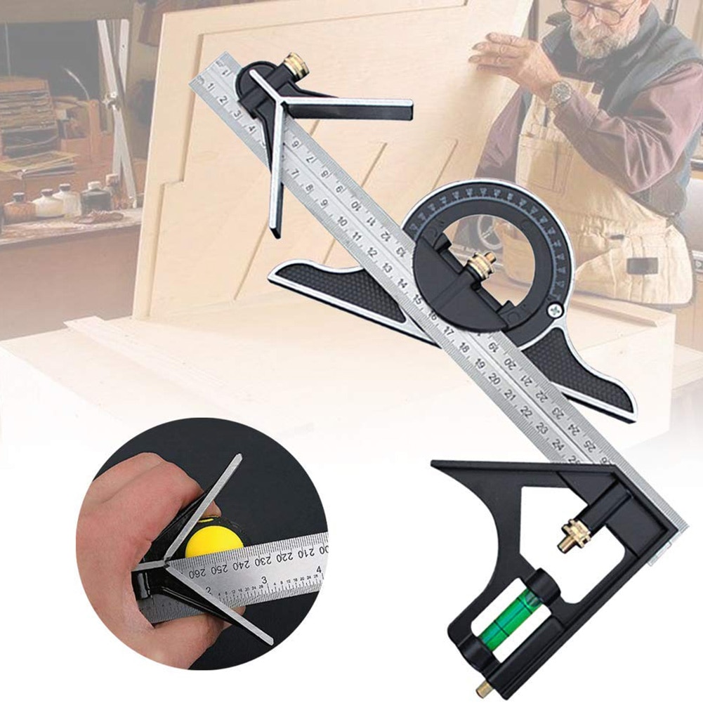 600mm 180 Degrees Multifunctional Ruler Adjustable Sliding Combination Angle Ruler Protractor Level Measuring Tool