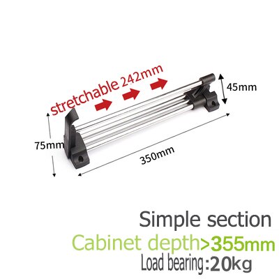 Top Mounted Sliding Pull Out Pull-out Closet Wardrobe Cloth Hanger Rack 25/30/35/40/45/50CM Heavy Duty Retractable Closet: Black 350mm