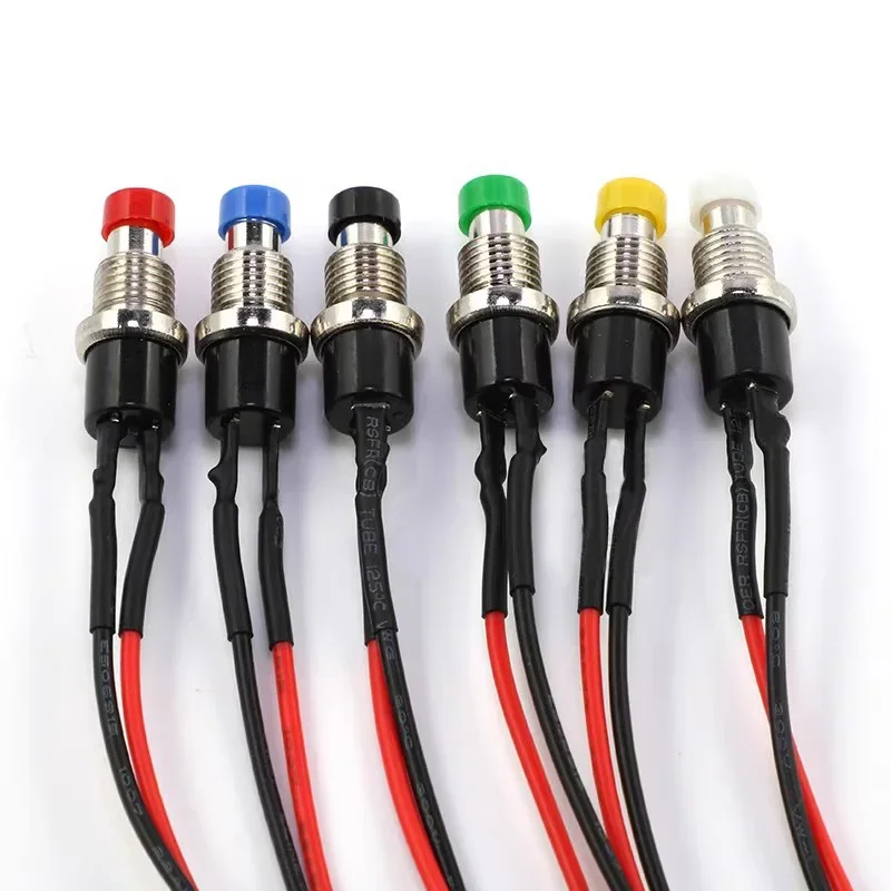 5Pcs Round PBS-110 Button Power Switch ON OFF 7mm Momentary Self-resetting Push Button Switch with 20cm Wire