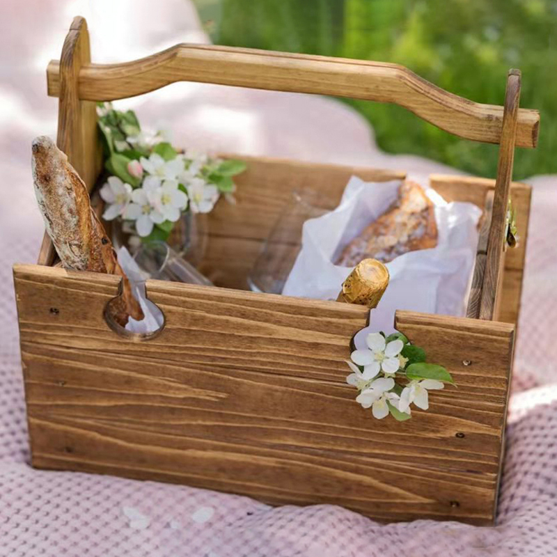 Holz Im Freien Klapptisch Strand Camping Picknick Korb Tisch Im Freien Picknick Tisch Obst Snack Korb Picknick Lagerung Korb✈✈✈