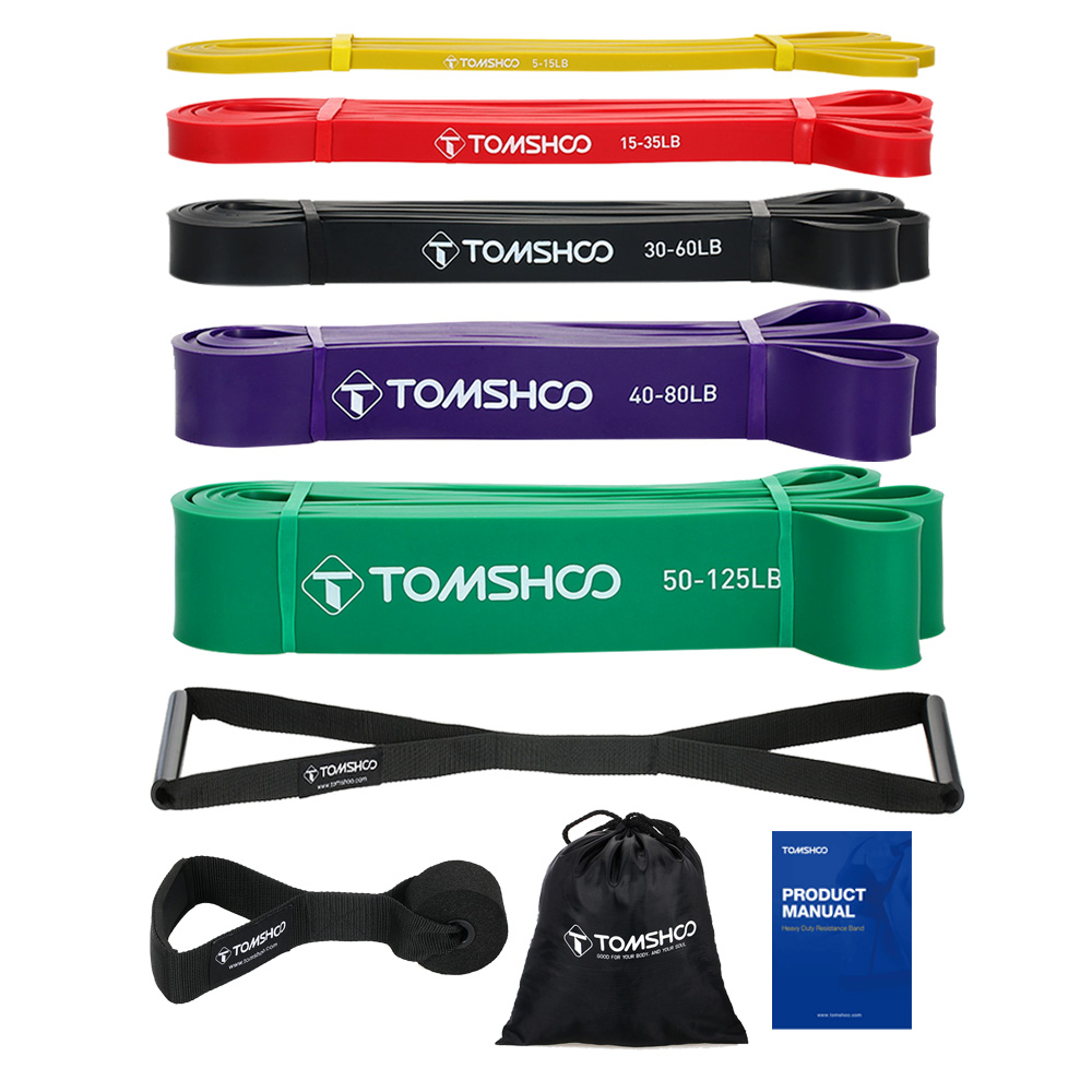 Tomshoo pull up assisterende bånd indstiller modstandssløjfebånd powerlifting træningsstrækbånd med døranker og håndtag: Sæt 1