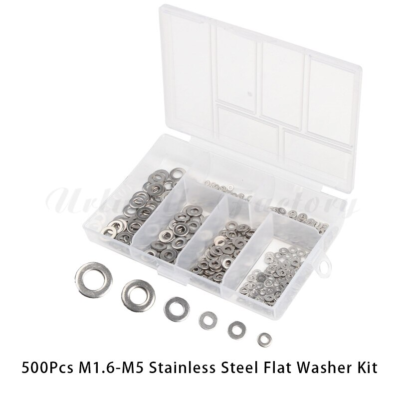 500 unids/set DIN125 M1.6/M2/M2.5/M3/M4/M5 304 arandela plana de acero inoxidable juego de surtido de juntas de arandela plana