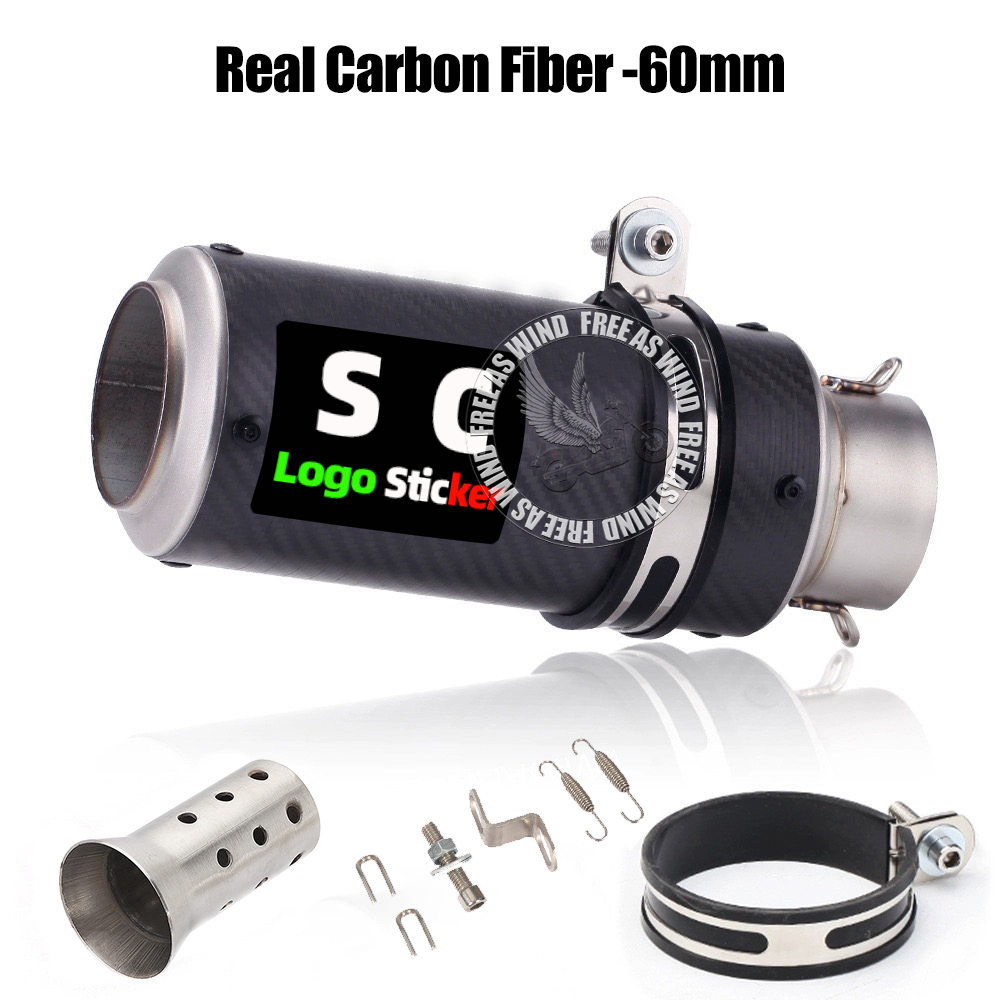 51mm 60mm 63mm Carbon Fiber sc Motorcycle Exhaust Muffler Escape for Motorcycle GP-project Universal Exhaust Modified Accessorie: black