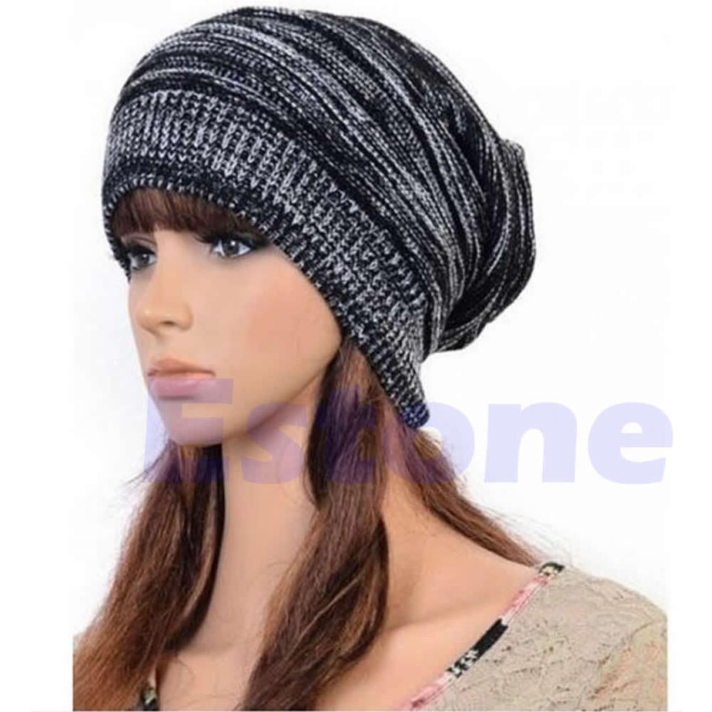 Neue Männer frauen stricken ausgebeult Mütze Baskenmütze Hütte Winter warm Übergroßen Ski Deckel unisex: Schwarz