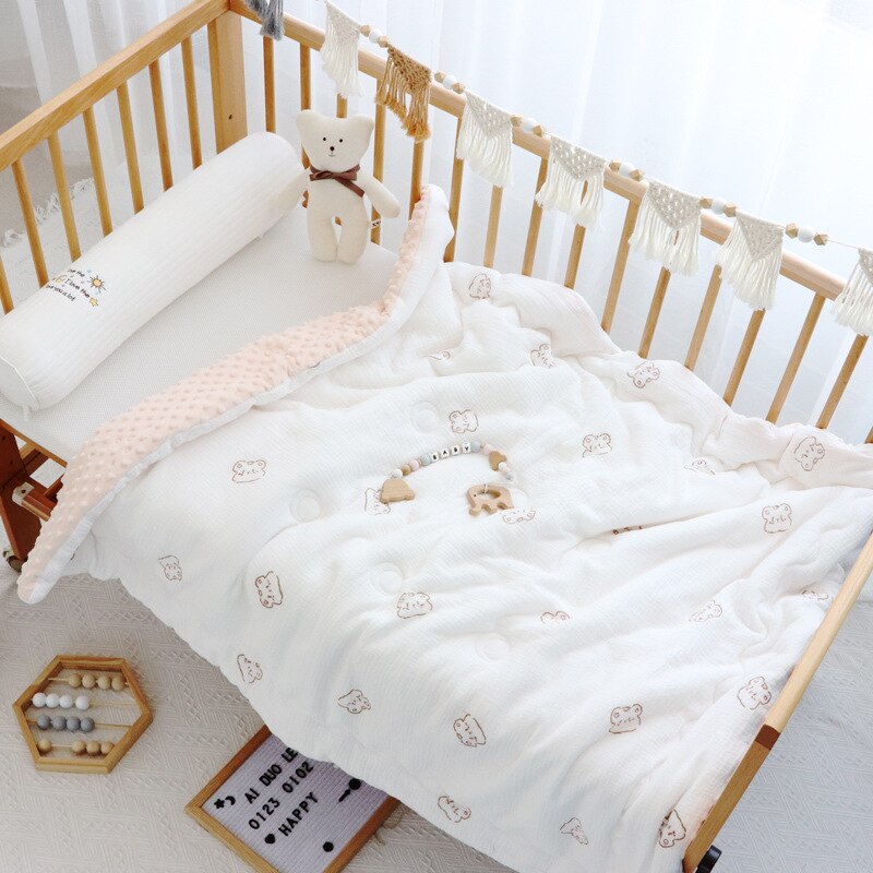 Crib Quilts Baby Comforter Child Toddler Bed Linen Bedspread Muslin Cotton Minky Blanket Kindergarten Cot Bedding Cute 120x150cm