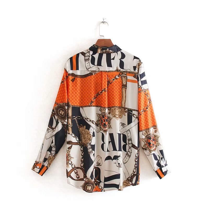 Camisa vintage para mujer, con estampado de cadena a juego, blusa de negocios de manga larga para mujer, blusas retro chic de otoño LS4311