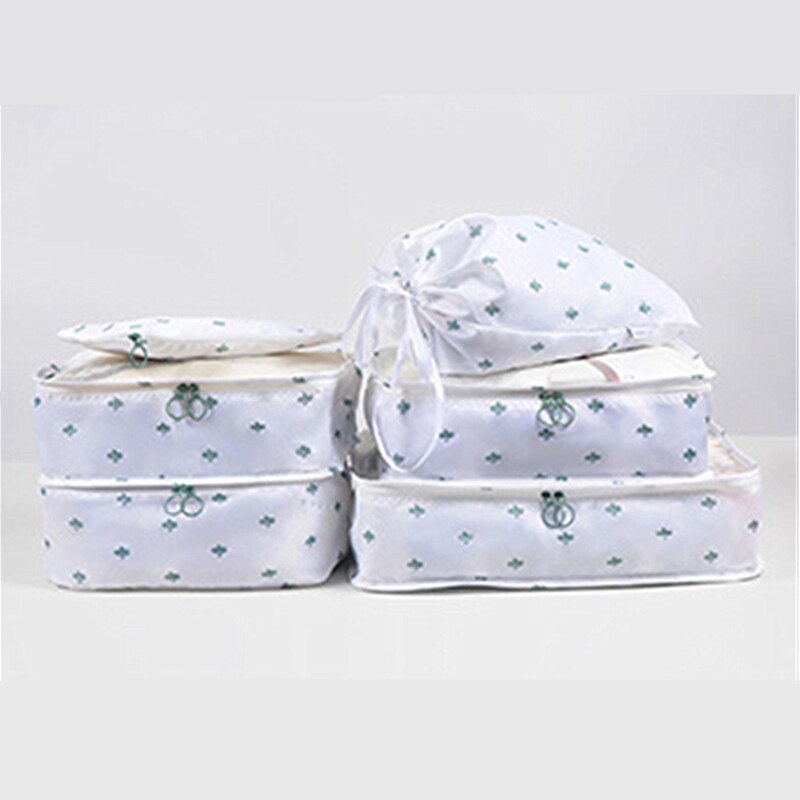 RUPUTIN 6PCS/Set Cloth Waterproof Travel Mesh Bag In Bag Luggage Organizer Packing Cube For Travel Accessories: White Cactus