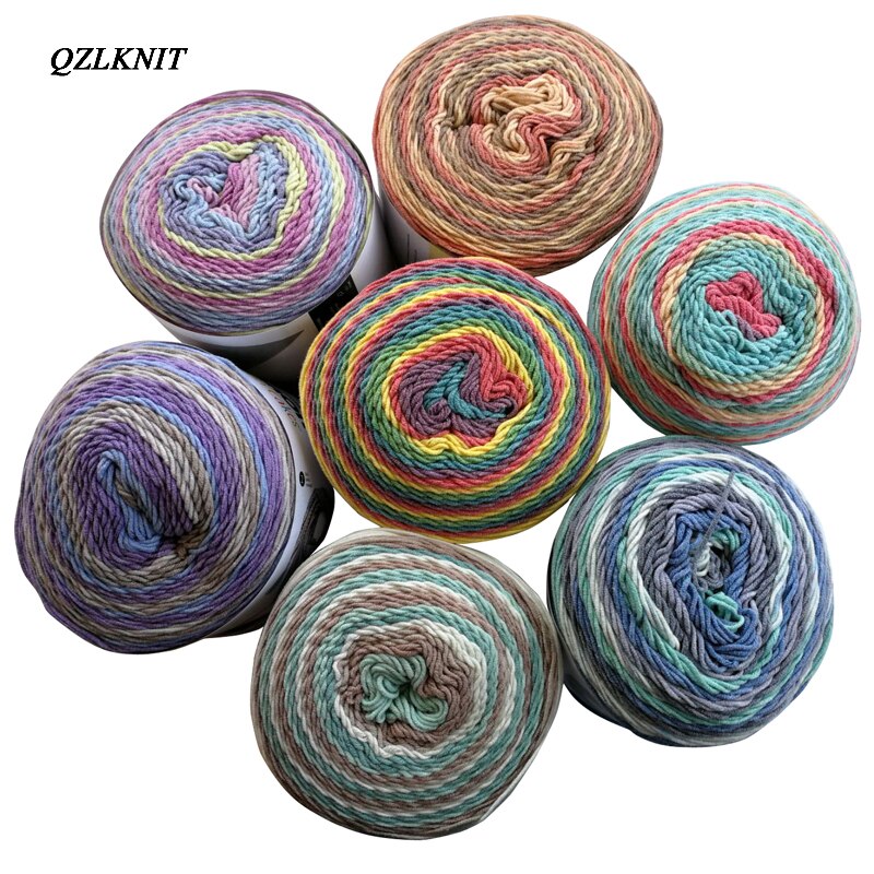 Qzlknit 250G/Bal Regenboog Katoenen Garen Segment Verven 5 Strengen Van Melk Katoenen Garen Diy Hand Gebreide Sjaal sofa Kussen Taart Garen