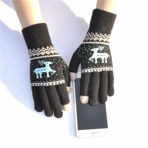 Wecute Winter Warm Handschoenen Over 12 Jaar Kind Tiener Kerst Handschoenen Festival Persoonlijkheid Elanden Voegen Fluwelen Warm Te Houden: Black