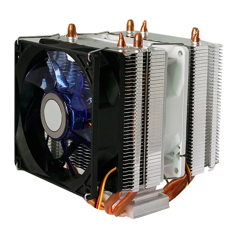 Radiateur tour Trois Ventilateurs 9CM Silencieux LED Lumineux Ventilateur De Refroidissement D'ordinateur Double Tour Trois Ventilateurs Caloduc CPU Radiateur: Default Title