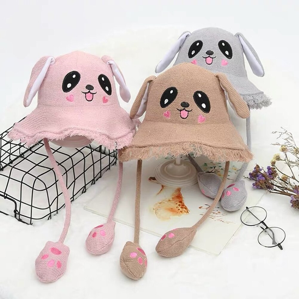 Cartoon Ears Press Air Cute Bag Moving Up Down Hat Girl Kids Summer Bucket Cap for children and adult