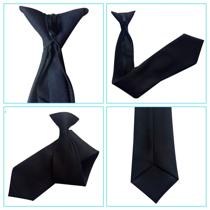 50X8Cm Mens Uniform Effen Zwarte Kleur Imitatie Zijde Clip-On Pre-Gebonden Stropdassen Voor politie Beveiliging Wedding Funeral