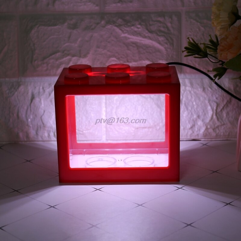 Usb mini akvarium fisketank med led lampe lys betta fisk slåss sylinder