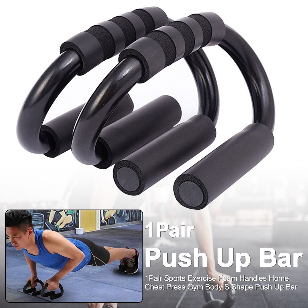 1pair Exercise Gym Body Fitness Training Home Pull S Shape Chest Press Sports Foam Handles Push Up Bar Muscle
