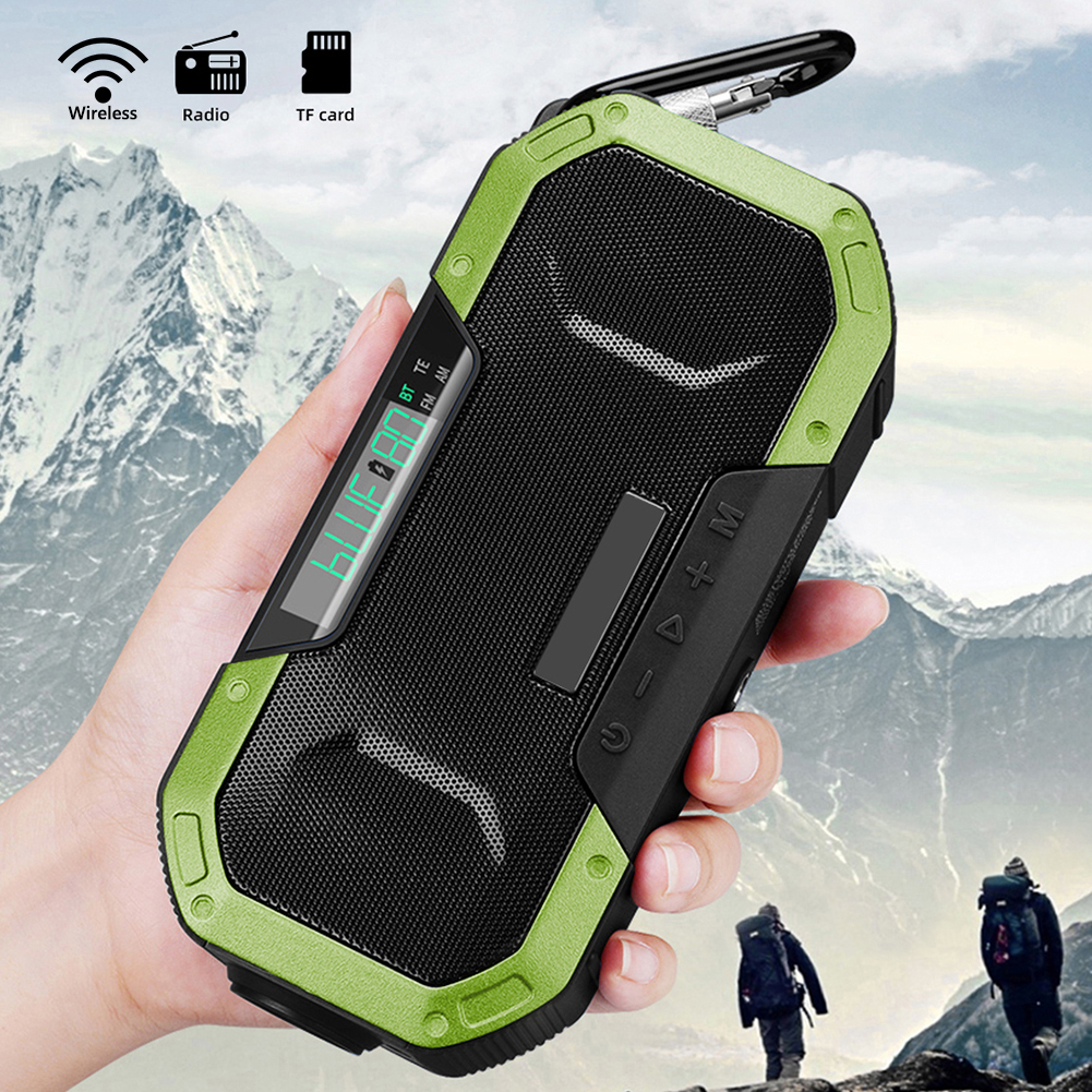 Portable Bluetooth Speaker AM/FM Emergency Radio Hand Crank Solar Radio LED Flashlight 5000mAh Power Bank USB Cell Phone Charger