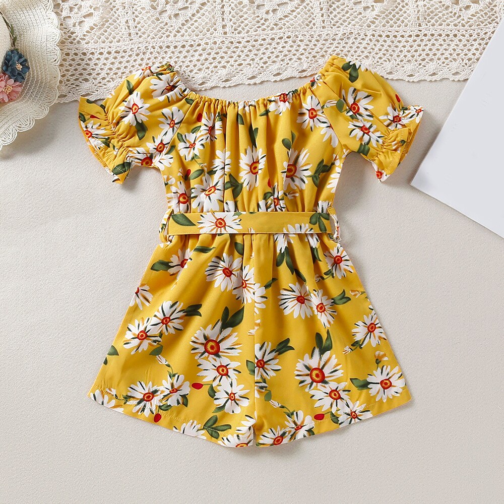 Humor Bear 2022 Summer Princess Girl Floral Romper Off shoulder Flare Sleeve Bow Striped Jumpsuit Playsuit Outfit Kids Clothes