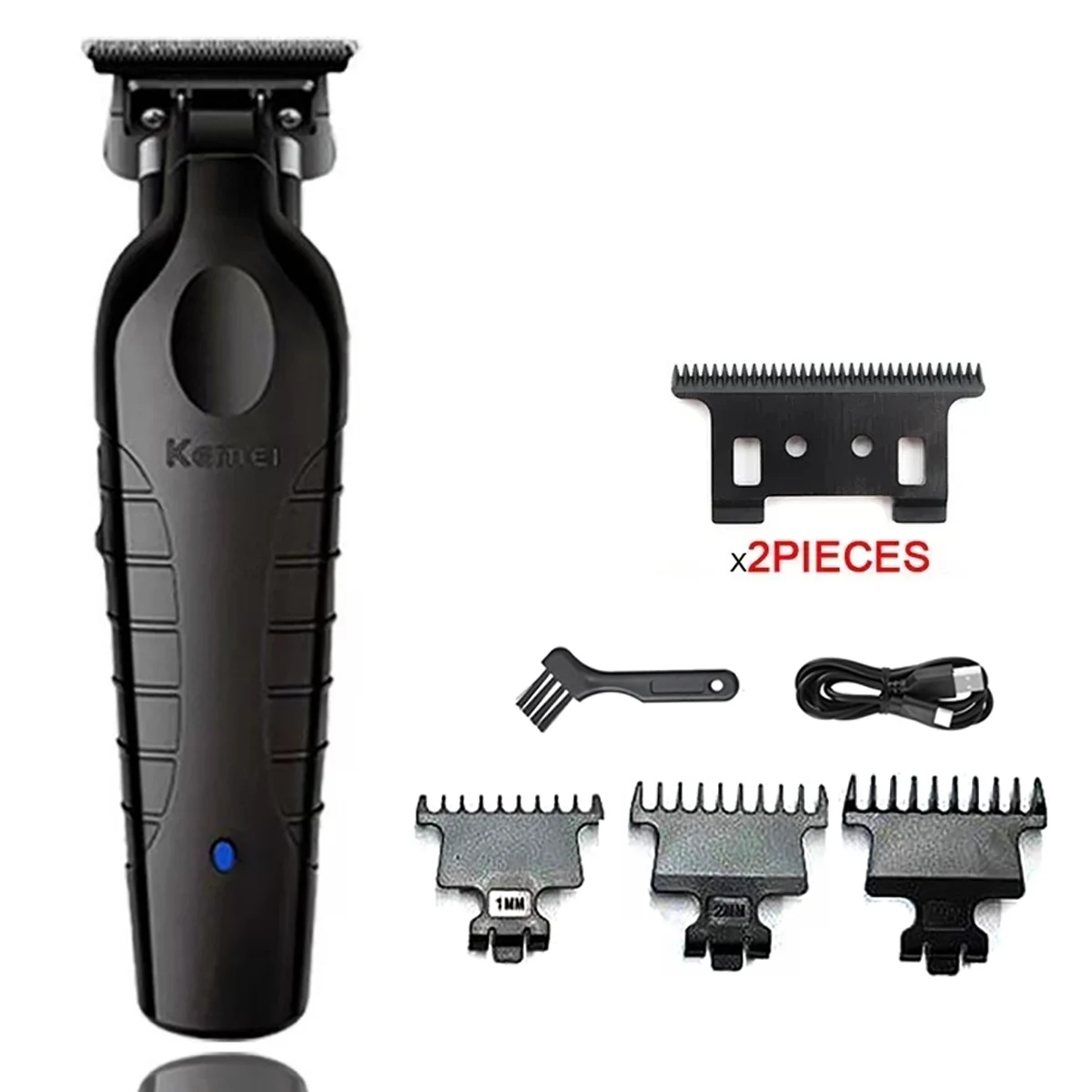 Kemei 2299 Barber Cordless Hair Trimmer 0mm Zero Gapped Carving Clipper Detailer Electric Finish Cutting Machine: Silver