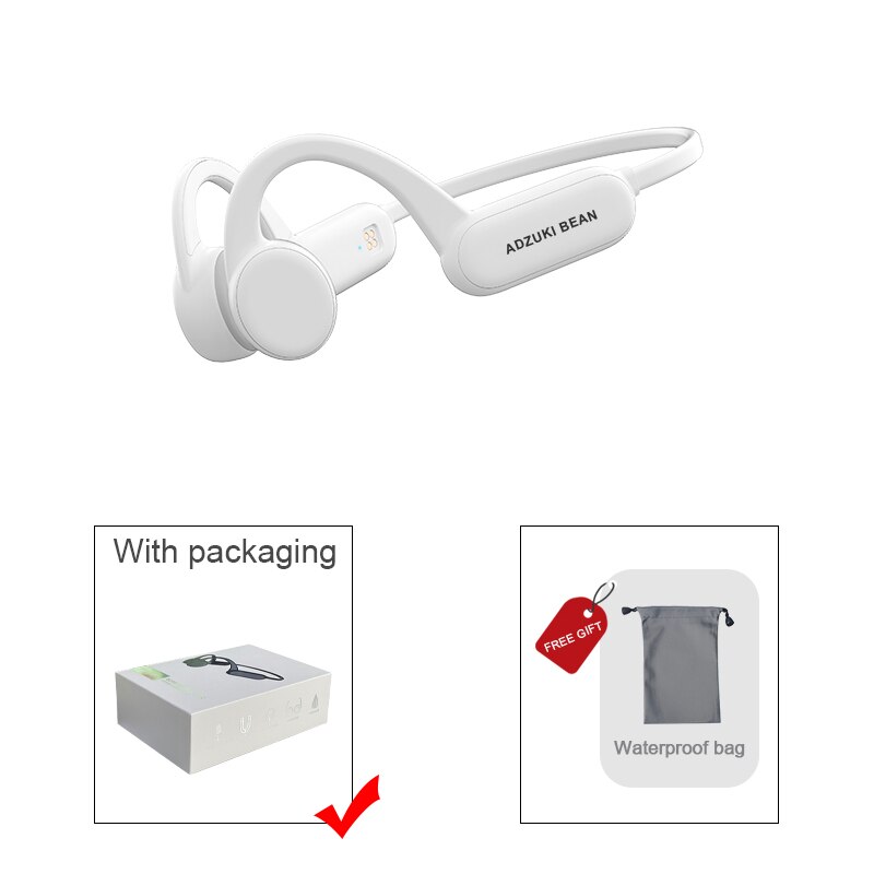 Écouteurs sans fil Bluetooth à Conduction osseuse, casque d&#39;écoute étanche avec Microphone, mémoire de 8 go, natation, Sport, musique, TWS, IPX8: white
