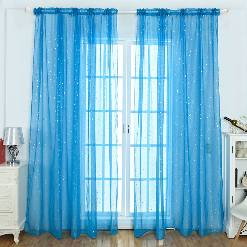 1Pc Shiny Silver Sterren Verduisterende Gordijnen Voor Kinderen Kind Slaapkamer Koreaanse Stijl Venster Voile Tule Gordijnen Voor Woonkamer