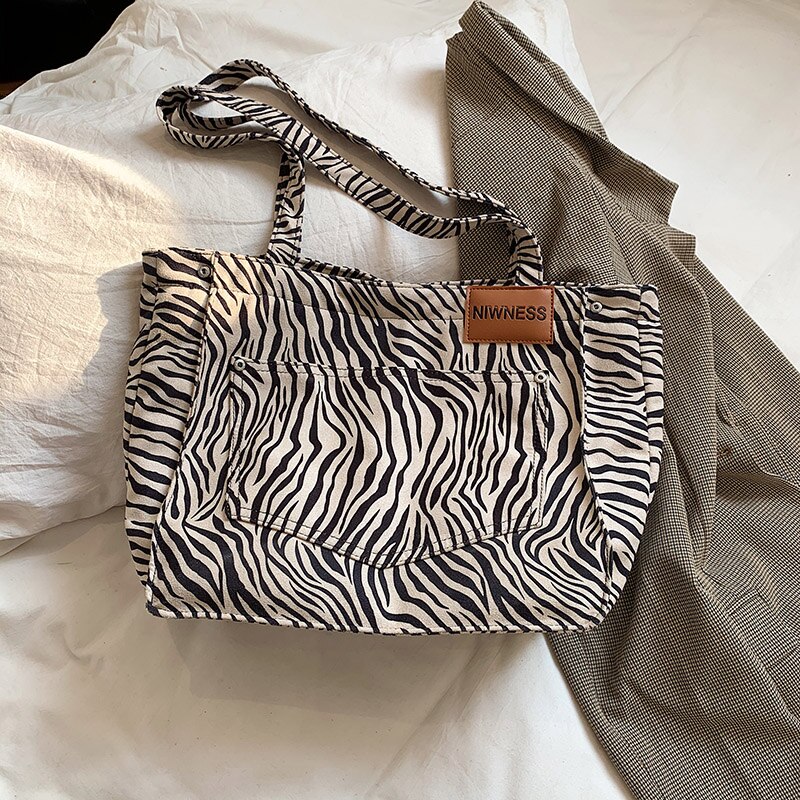 Met de hand gemaakt zebrapatroon tas kleine schoudertassen dames merk schoudertassen dames handtas vintage canvas trend tassen: Zebra