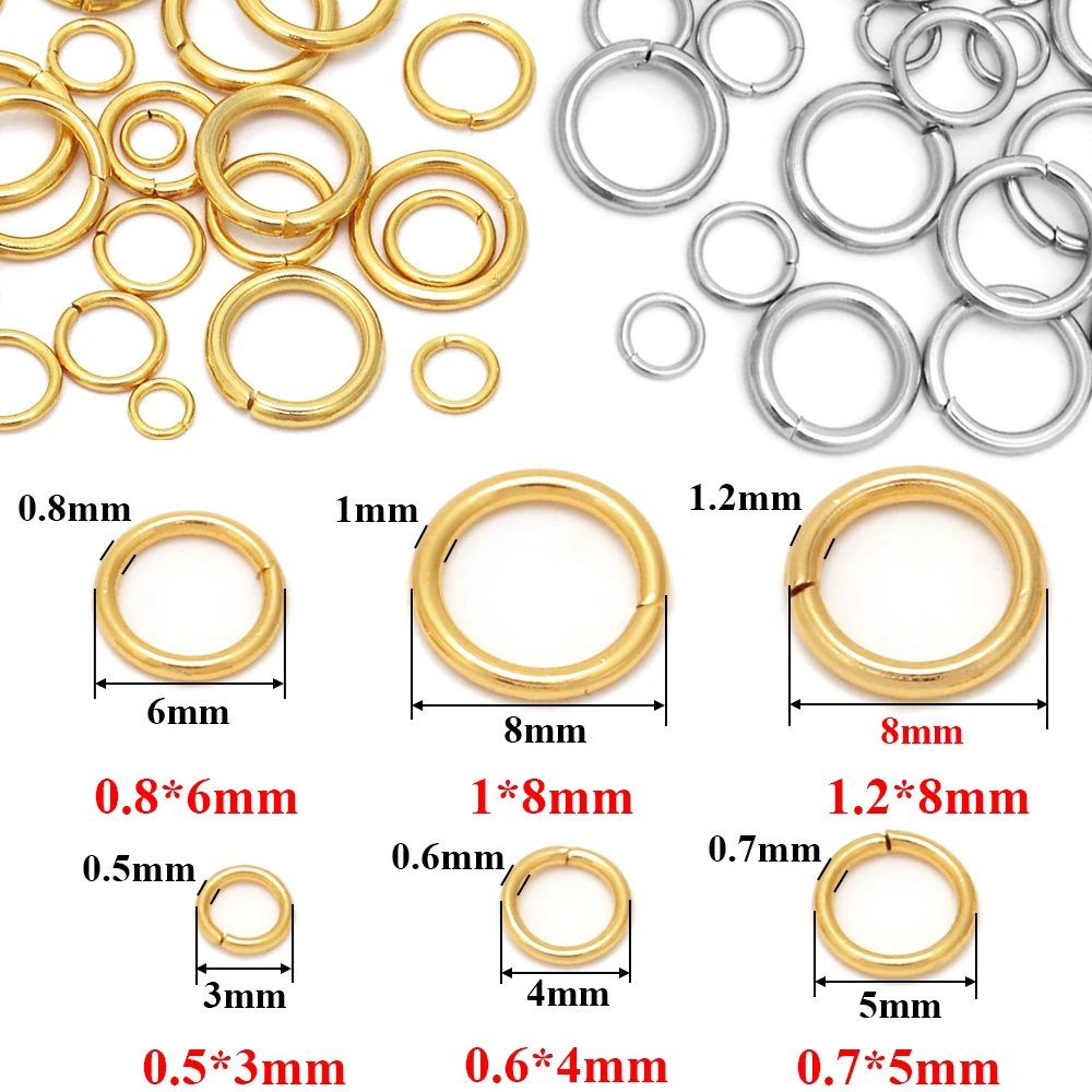 Anillos de salto de acero inoxidable dorados de 4mm, 5mm, 6mm, 7mm y 8mm, conectores de anillo dividido abiertos para suministros de joyería DIY, artículos al por mayor